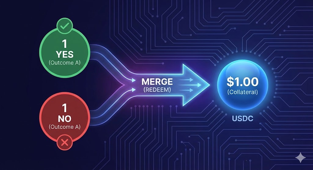 CTF Basics: Merge (Redeem) - YES and NO tokens back to Collateral
