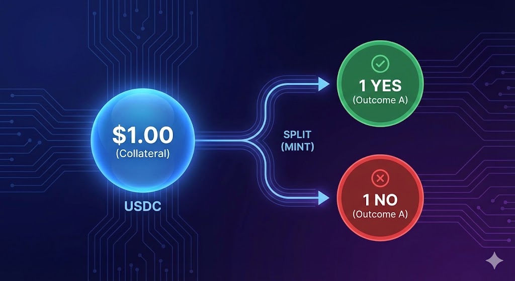 CTF Basics: Split (Minting) - Collateral to YES and NO tokens